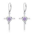 TOUPOP Sterling Silver Birthstone Heart Cross Drop Dangle Earrings-0-0