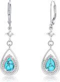wholesale 925 Sterling Silver Turquoise Teardrop Dangle Earrings with CZ Accents-0-0