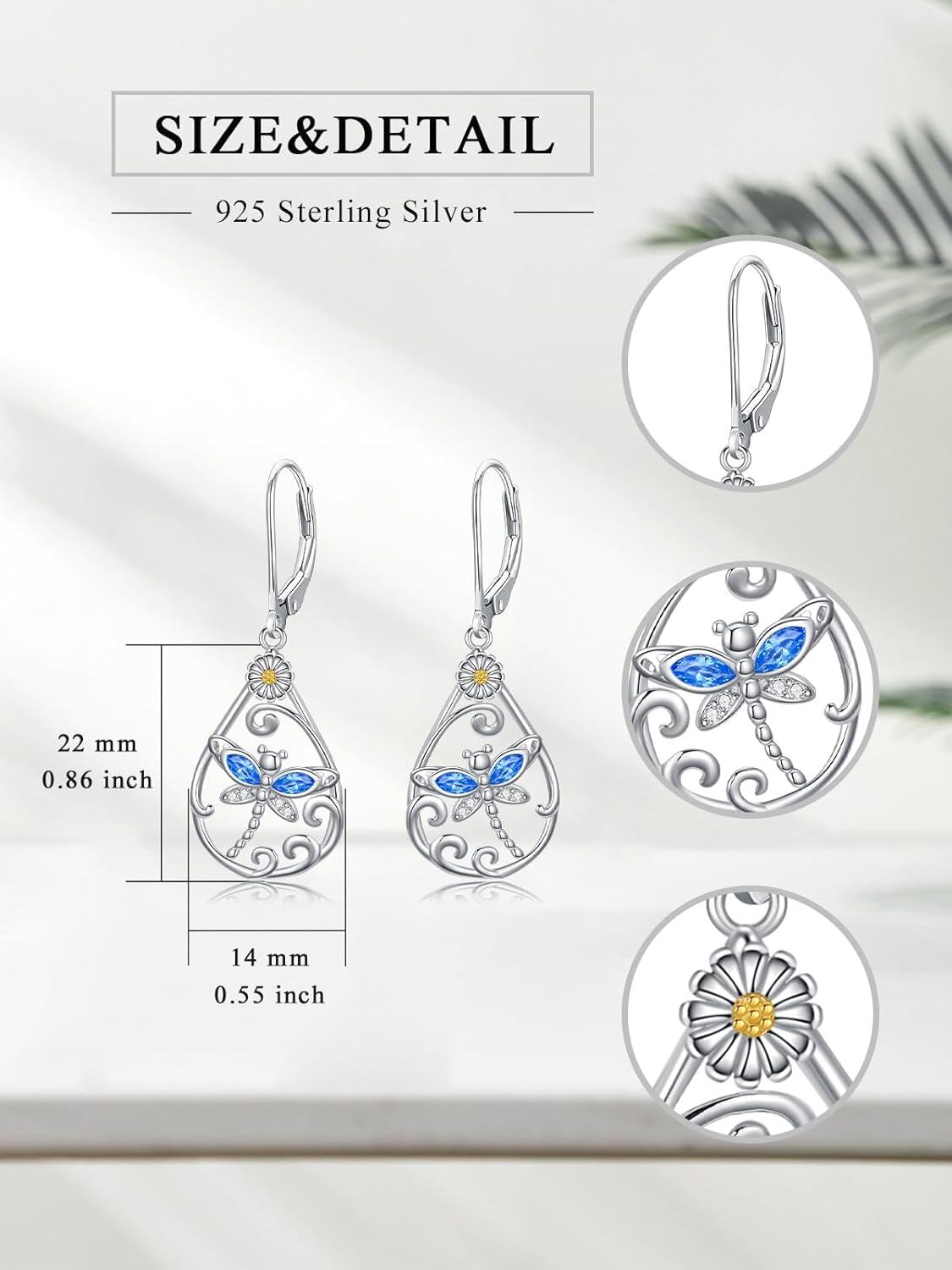wholesale 925 Sterling Silver Blue Crystal Dragonfly Drop Earrings for Women Girls  4cm Long-0-4