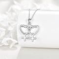 wholesale 925 Sterling Silver Double Heart Female Symbol LGBT Pride Pendant Necklace for Couples LGBTQ Gift-0-2