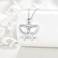 wholesale 925 Sterling Silver Double Female Symbol Interlocking Heart Pendant Necklace For Women-0-2