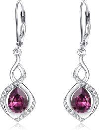 wholesale 925 Sterling Silver Infinity Birthstone Dangle Earrings for Women-02 Feb