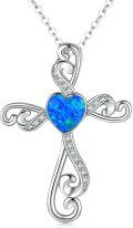 wholesale 925 Sterling Silver Blue Opal Heart Cross Pendant Necklace for Women Girls-0-0