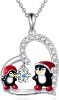 wholesale 925 Sterling Silver Penguin Snowflake Heart Pendant Necklace Christmas Gifts for Women-0-0
