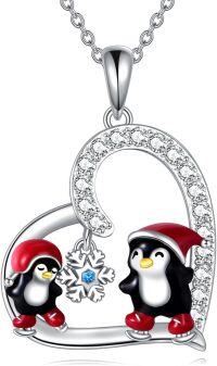 wholesale 925 Sterling Silver Penguin Snowflake Heart Pendant Necklace Christmas Gifts for Women-Pendant