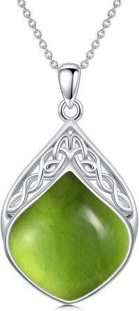 wholesale Sterling Silver Natural Stone Celtic Knot Teardrop Pendant Necklace-Peridot