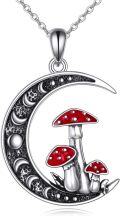 wholesale 925 Sterling Silver Red Enamel Mushroom Moon Pendant Necklace for Women-0-0