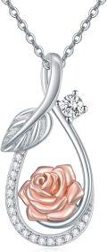 wholesale 925 Sterling Silver Pink Rose Flower Infinity Pendant Necklace s for Women-0-0