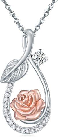 wholesale 925 Sterling Silver Pink Rose Flower Infinity Pendant Necklace s for Women-Rose 2