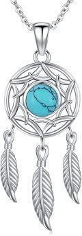 wholesale 925 Sterling Silver Turquoise Stone Dreamcatcher Pendant Necklaces Feathers Bohemian Gifts for Her-0-0