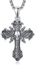 wholesale 925 Sterling Silver Skull Winged Cross Pendant Necklace  for Men & Women Gothic Religious Jewelry Baptism Gift-0-0
