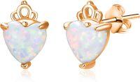 wholesale 925 Sterling Silver White Lab Created Opal Heart Stud Earrings for Women-Rose Gold