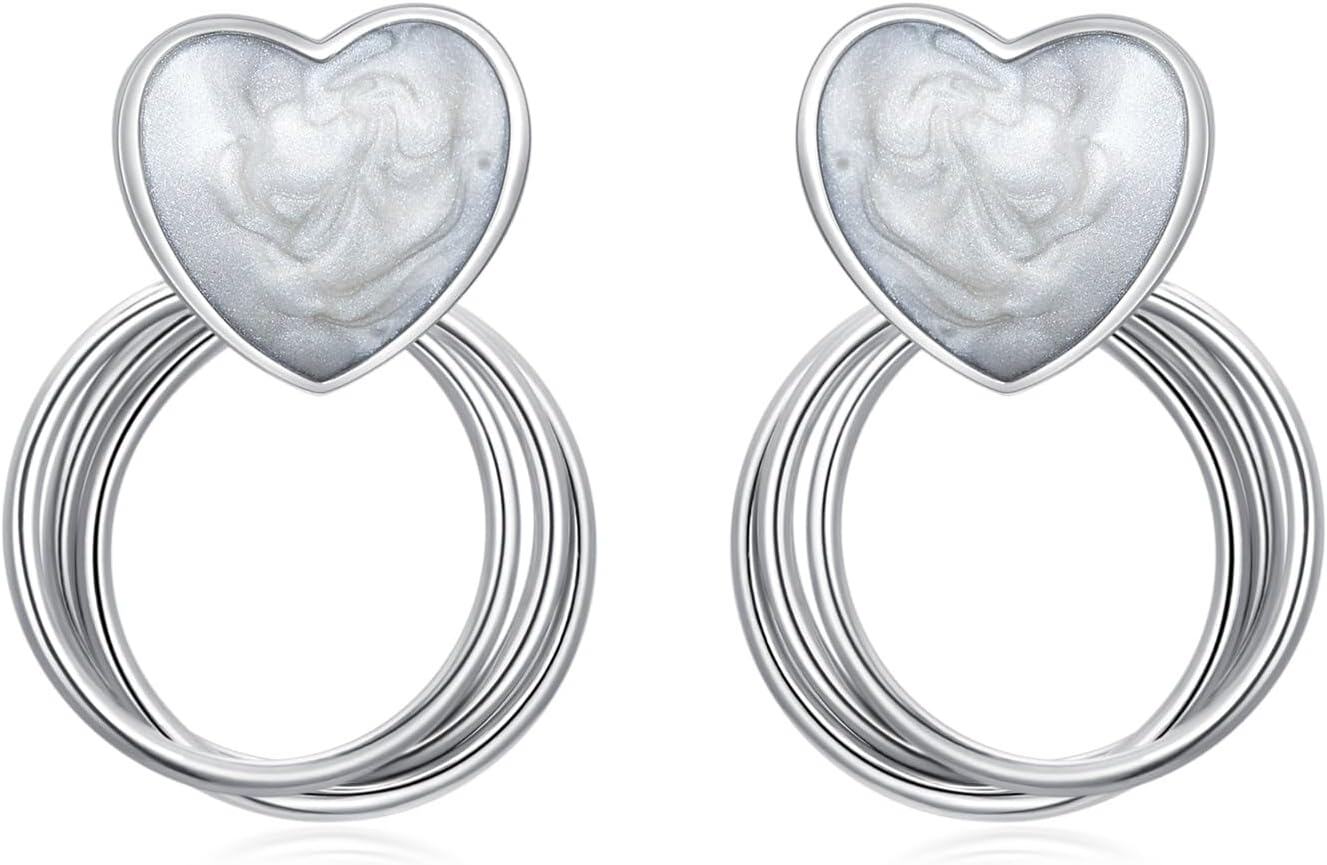 Silver Heart-Shaped Stone Studs - Minimalist 925 Sterling Silver Jewelry-0-0
