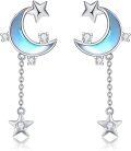 wholesale 925 Sterling Silver Crescent Moon & Star Dangle Earrings for Women Girls -0-0