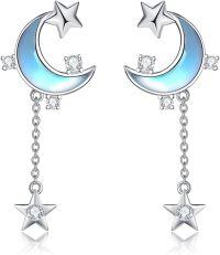 wholesale 925 Sterling Silver Crescent Moon & Star Dangle Earrings for Women Girls -Moon star