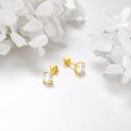 wholesale 14k Yellow Gold Round White Pearl Prong Set Stud Earrings For Women-0-3