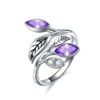 wholesale 925 Sterling Silver CZ Chakra Tree Leaf Adjustable Ring (6 9 ) Holiday Gift-1-Amethyst Ring