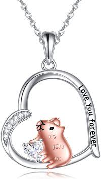 wholesale 925 Sterling Silver Love You Forever Mouse Heart Pendant Necklace-guinea pig necklace