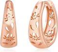 wholesale Rose Gold 925 Sterling Silver Floral Cutout Teardrop Huggie Hoop Earrings 24mm Diameter-0-0