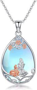wholesale 925 Sterling Silver Teardrop Moonstone Family Pendant Necklaces for Mom Dad Children Gift Set-0-0