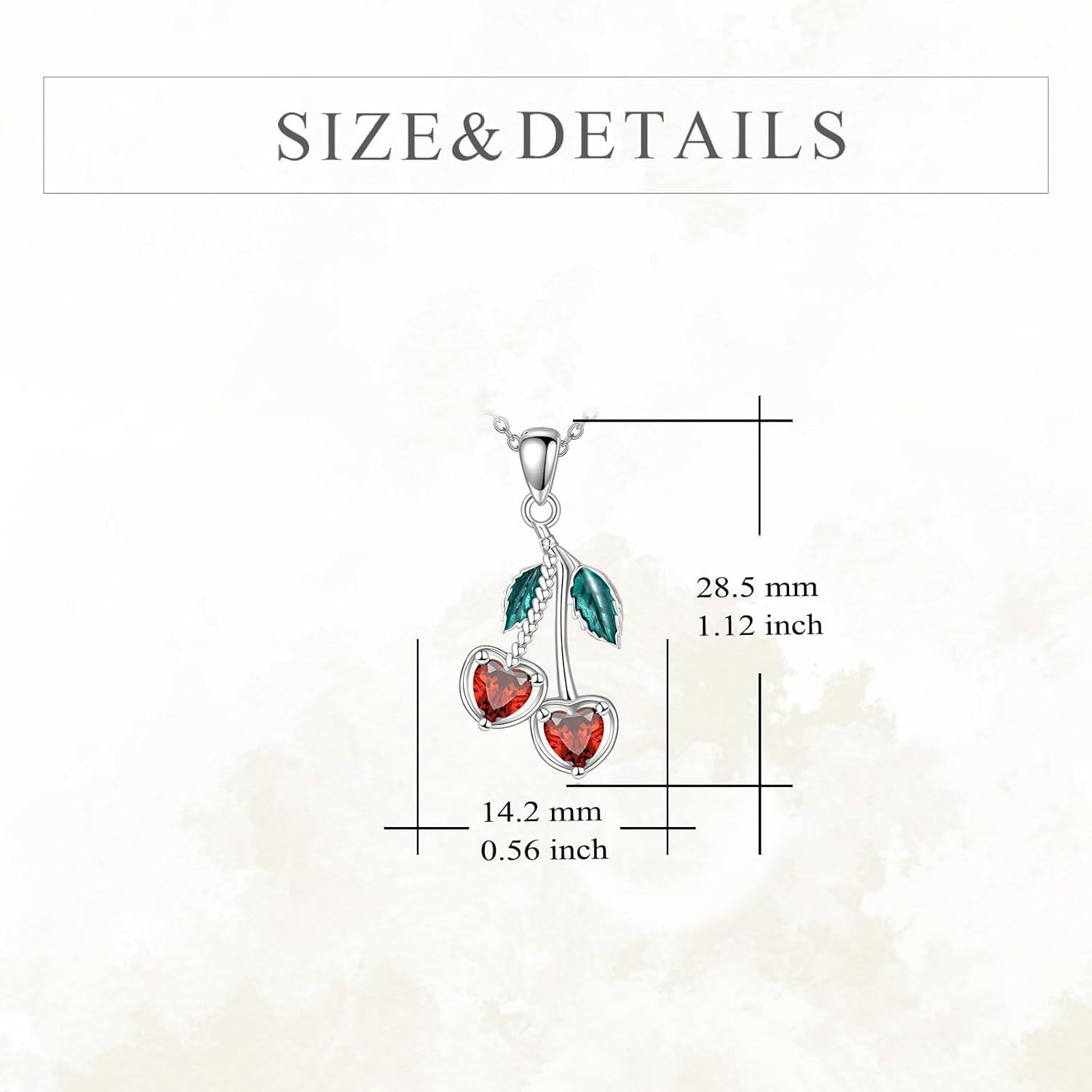 925 Sterling Silver Cherry Heart Pendant Red Crystal Fruit Charm Necklaces for Women Gifts-0-4