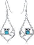 wholesale 925 Sterling Silver Turquoise Owl Teardrop Dangle Earrings-0-0