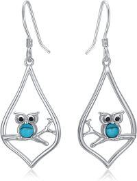 wholesale 925 Sterling Silver Turquoise Owl Teardrop Dangle Earrings-Owl