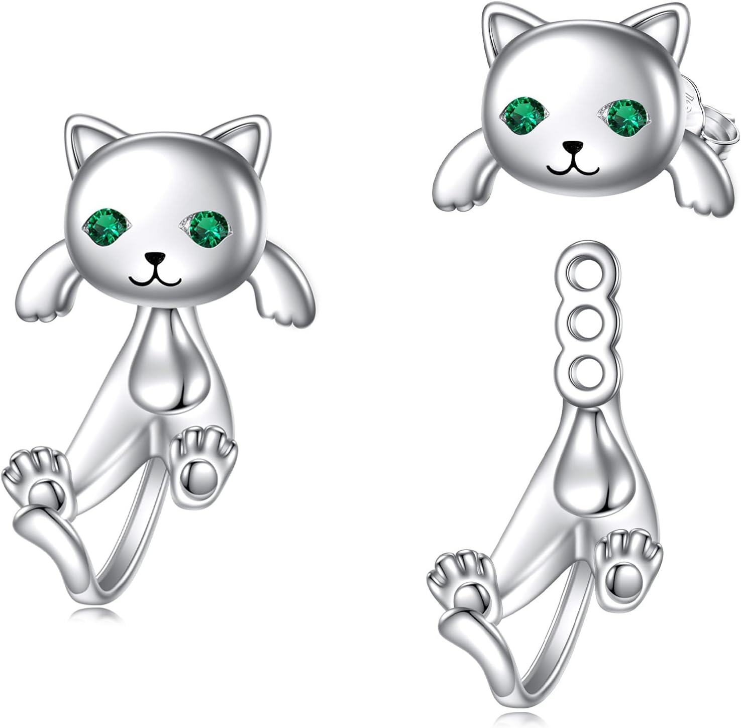 Sterling Silver Hypoallergenic Black Cat Dog Hippo Stud Earrings for Women-Cat Stud Earrings