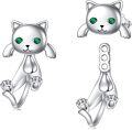 wholesale 925 Sterling Silver Black Cat Stud Earrings w/ Green Stones - Gothic Style Jewellery Gifts for Her-0-6