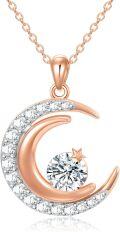 wholesale Rose Gold 925 Sterling Silver Cubic Zirconia Crescent Moon & Star Pendant Necklace-0-0