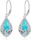 wholesale 925 Sterling Silver Turquoise & Abalone Shell Teardrop Filigree Dangle Earrings Gift for Mom Wife Girlfriend-0-0