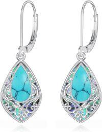 wholesale 925 Sterling Silver Turquoise & Abalone Shell Teardrop Filigree Dangle Earrings Gift for Mom Wife Girlfriend-turquoise