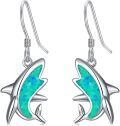 wholesale 925 Sterling Silver Blue Fire Opal Dolphin Shape Dangle Drop Earring Beach  for Women Girls-0-0