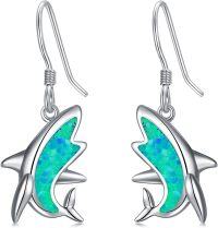 wholesale 925 Sterling Silver Blue Fire Opal Dolphin Shape Dangle Drop Earring Beach  for Women Girls-Shark