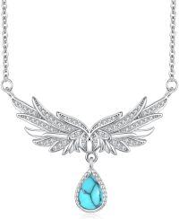 wholesale 925 Sterling Silver Angel Wing Turquoise Pendant Necklace for Women - I Love You to the Sky and Back-71-Angel Wing (2-Turquoise)