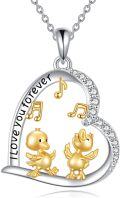 wholesale 925 Sterling Silver Love You Forever Duck Couple Pendant Necklaces for Women Girls Gifts-0-0