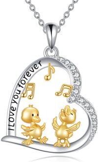 wholesale 925 Sterling Silver Love You Forever Duck Couple Pendant Necklaces for Women Girls Gifts-Duck