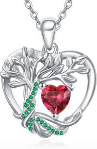 wholesale 925 Sterling Silver Birthstone Tree of Life Heart Pendant Necklace for Women-01 Jan