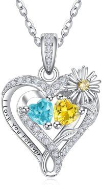wholesale  Sterling Silver Daisy Heart Birthstone Necklace for Women -03-11-Mar-Nov