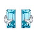TOUPOP Sterling Silver Blue Crystal Butterfly Stud Earrings-0-0