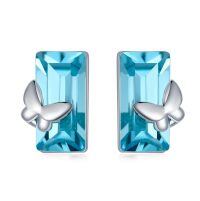 TOUPOP Sterling Silver Blue Crystal Butterfly Stud Earrings-undefined