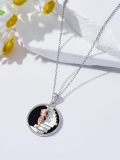 wholesale 925 Sterling Silver Round Abalone Shell Girl Reading Books Pendant Necklace for Women-0-10