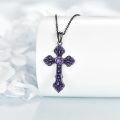 wholesale 925 Sterling Silver Purple Enamel Celtic Cross Pendant Necklace Religious  for Women Girls-0-3
