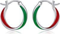 wholesale 925 Sterling Silver Red & Green Enamel Twist Hoop Earrings for Women Girls 14mm Diameter-colour