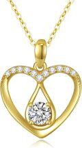 wholesale 14K Gold Cubic Zirconia Open Heart Pendant Necklace for Women 18 Inches Long Chain-0-0