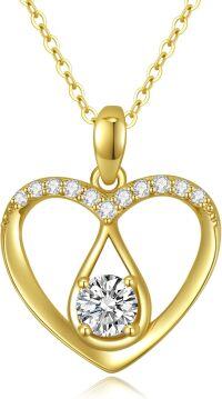 wholesale 14K Gold Cubic Zirconia Open Heart Pendant Necklace for Women 18 Inches Long Chain-gold-style 2