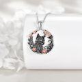 wholesale 925 Sterling Silver Raccoon Pendant with Pink Roses and Black Leaves Gothic Style Statement Necklace for Women's Halloween -0-4