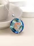 TOUPOP Sterling Silver Crystal Pink Tulip Flower Necklace Birthday Gifts For Women-0-1