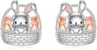 wholesale 925 Sterling Silver Easter Bunny Basket Stud Earrings - Cute Animal  for Women-Bunny A