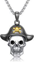 wholesale 925 Sterling Silver Pirate Skull with Gold Crossbones Pendant Gothic Necklace for Women and Men-0-0